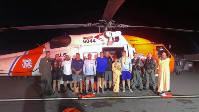 Eight People, Including a Child, Are Saved by the Coast Guard After a Boat Capsizing 36 Miles West of the Coast of Florida