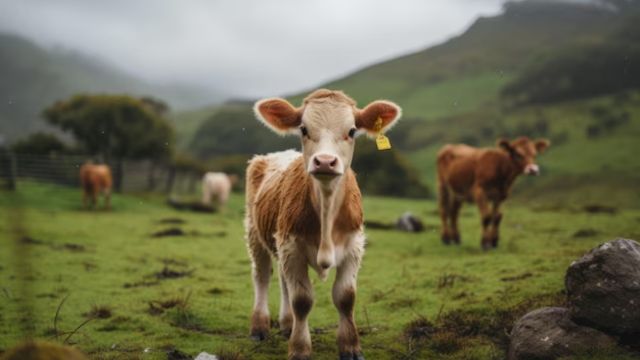 Rescued Baby Cow Chasing Australian Shepherd Bestie Across the Yard Shows Cows Are 'Big Puppies' (1)