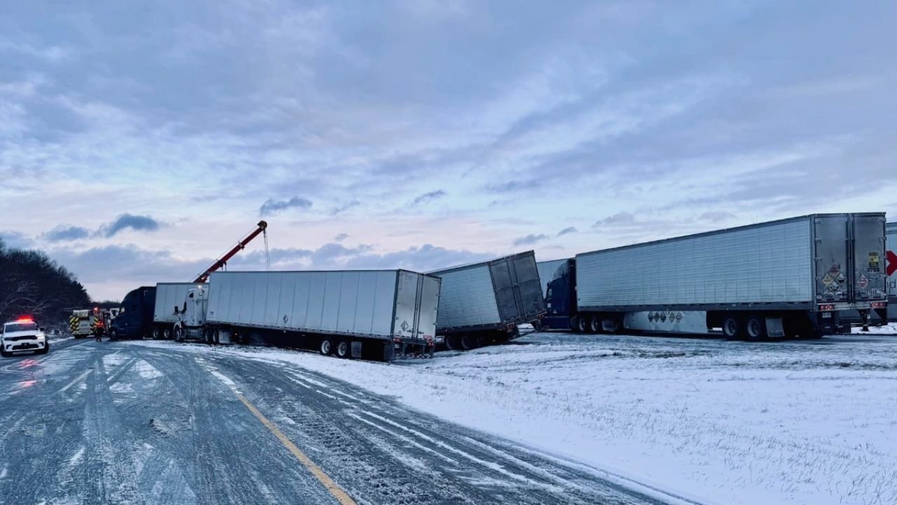 30-Vehicle Pile-Up Involving 10 Semi Trucks Closes Indiana Toll Road Amid Heavy Snow